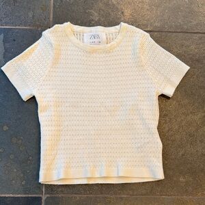 Zara Kids ivory pointelle  Short Sleeve Knit sweater —cropped size 9-10